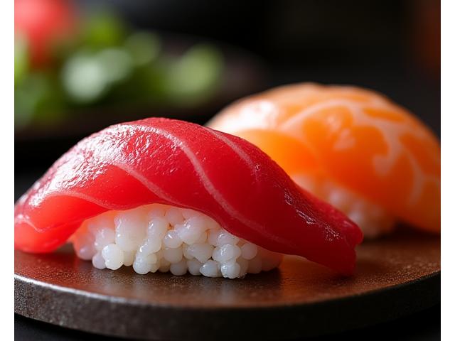 おまかせコース 宙の一例：大トロの握り寿司と高級魚